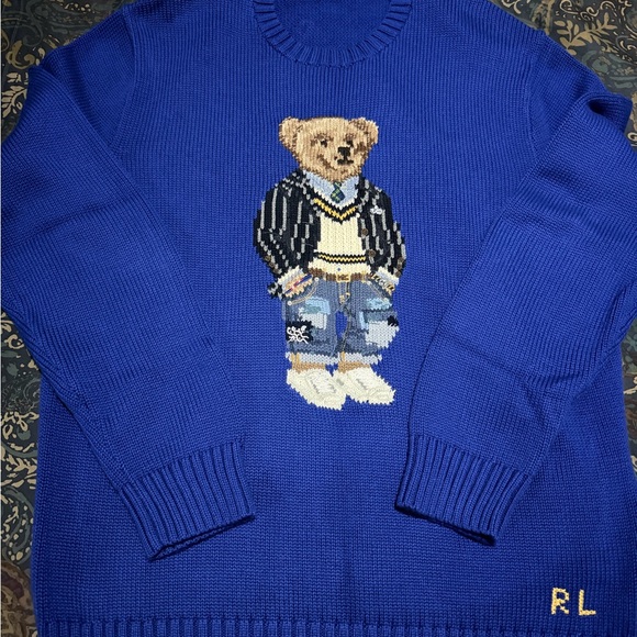 Ralph Lauren Royal Blue Bear Crewneck Sweater